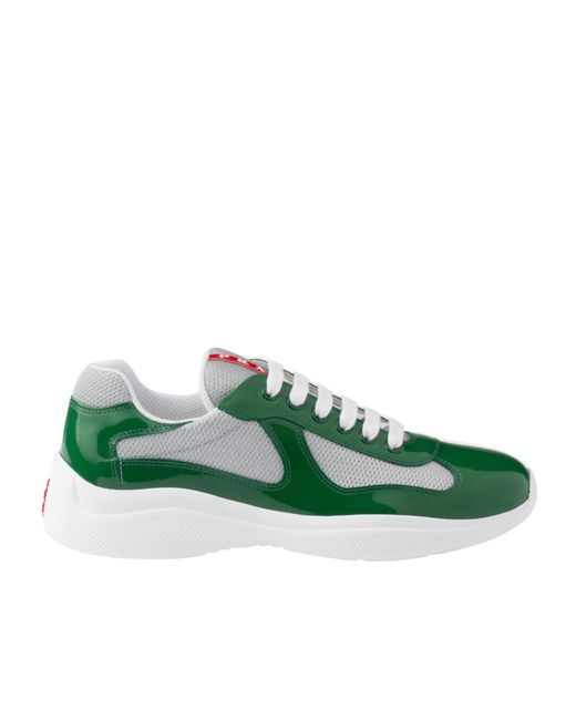 Prada Green Patent Leather And Technical Fabric America's Cup Sneakers for men
