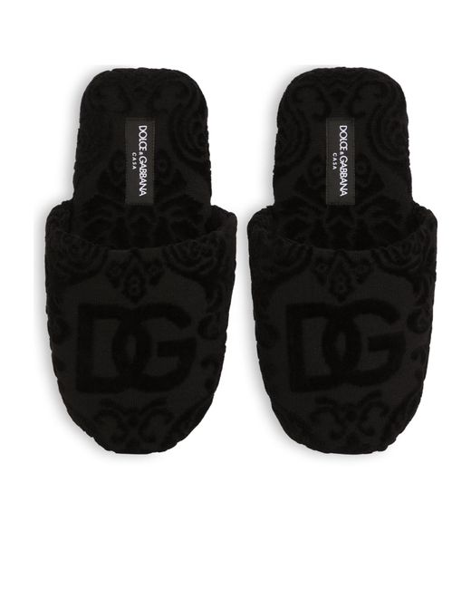 Dolce & Gabbana Black Round Toe Slippers