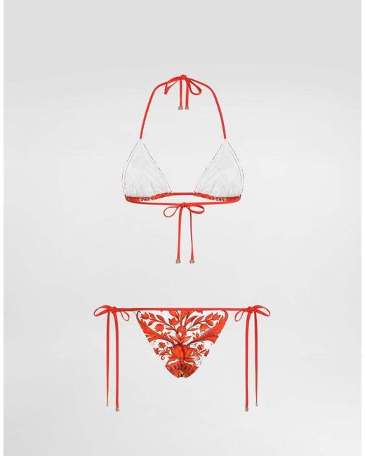 Dolce & Gabbana Red Majolica Triangle Bikini