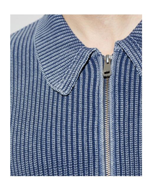 Samsøe & Samsøe Blue Saearl Ribbed Zip-Fastening Polo Shirt for men