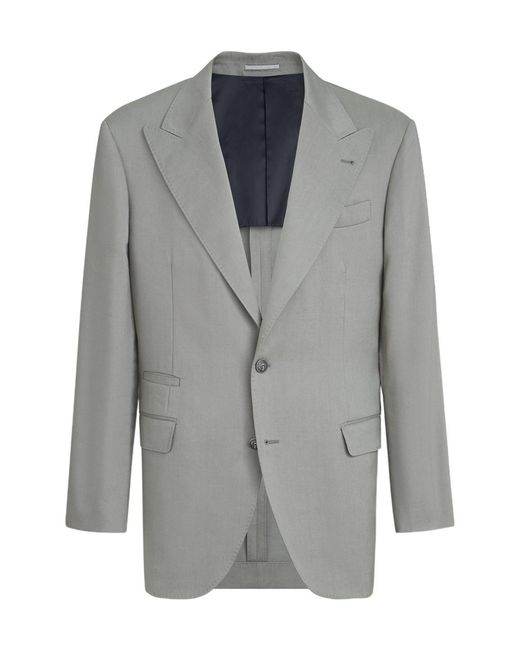 Brunello Cucinelli Gray Peak-Lapel Blazer for men