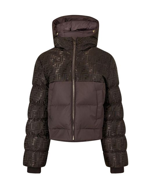Fendi Brown Cropped Monogram Print Puffer Jacket