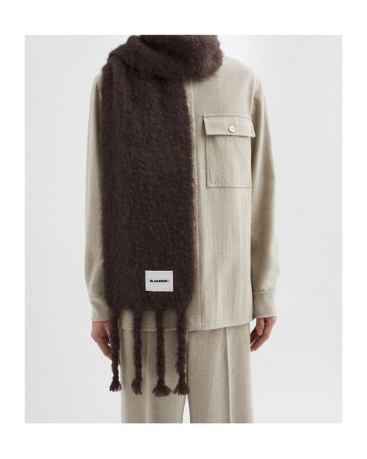 Jil Sander Black Logo Patch Fringe-Detailed Scarf