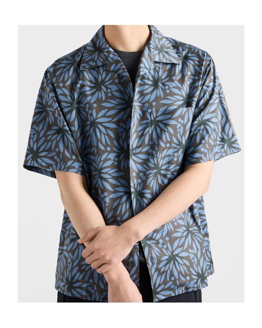 Prada Blue Cotton-Silk Bowling Shirt for men