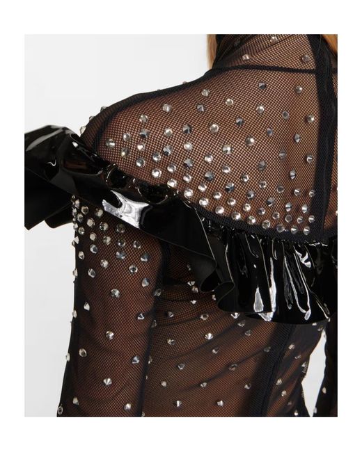 Alessandra Rich Gray Embellished Mesh Midi Dress