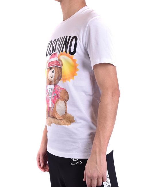 Moschino White Teddy Bear Printed Crewneck T-Shirt for men