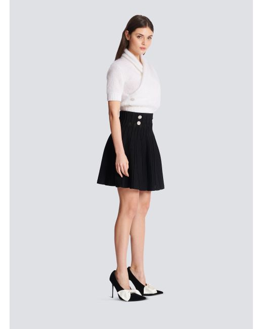 Balmain Black High-Waist Pleated Skater Skirt