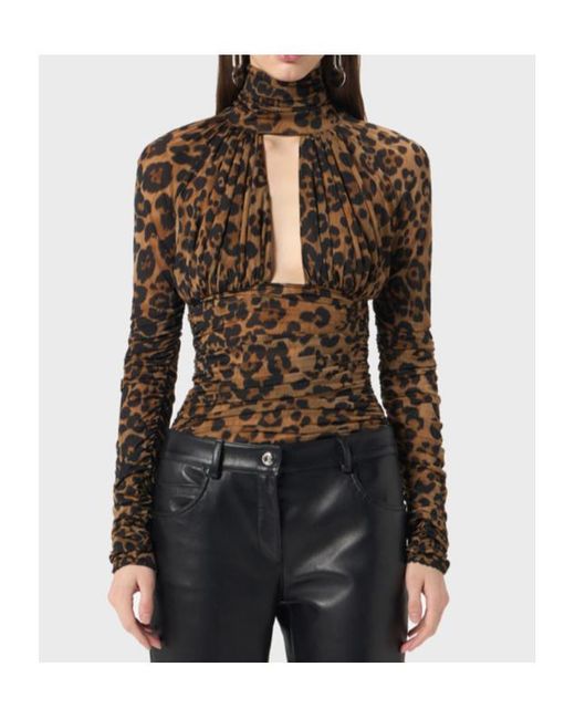 Blumarine Brown Leopard Printed Ruched Bodysuit