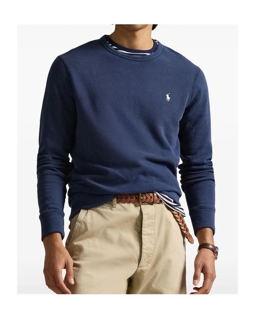 Polo Ralph Lauren Blue French Terry Embroidered Crewneck Sweatshirt for men