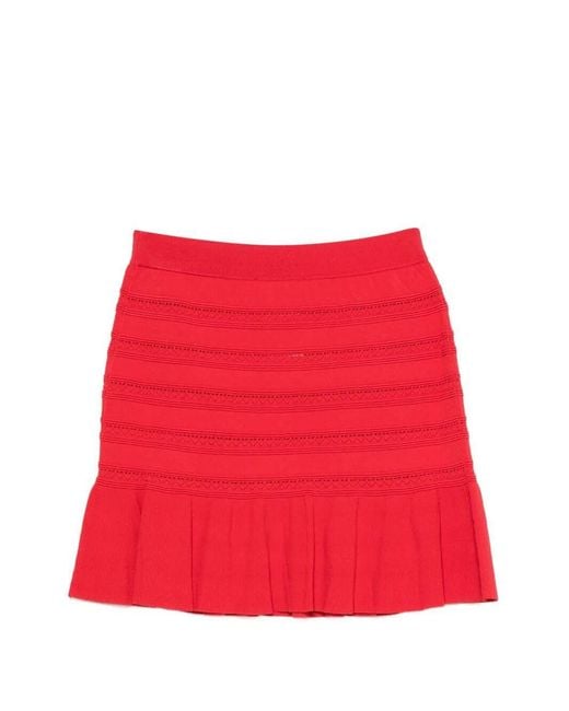 Blugirl Blumarine Red Pointelle-Knit Ruffled Skirt