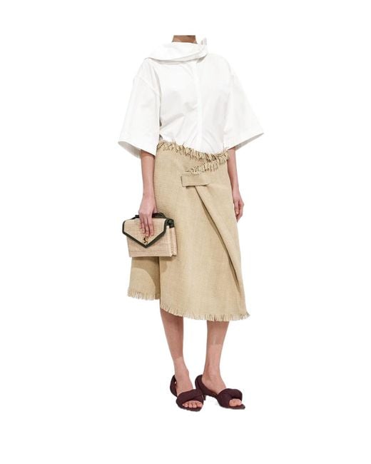 Bottega Veneta Natural Mini Intreccio Suede Leather Skirt