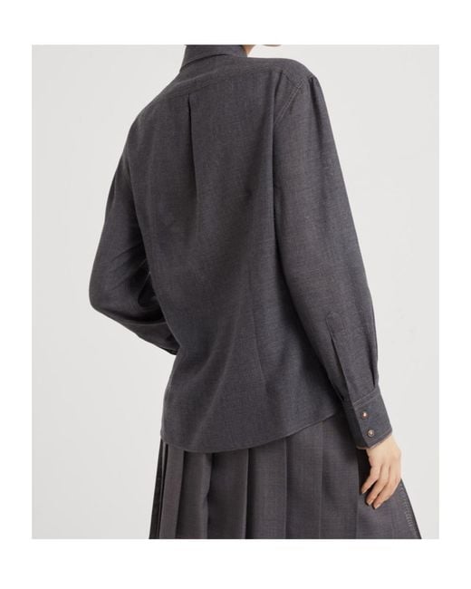 Brunello Cucinelli Blue Monili-Trim Button-Up Shirt