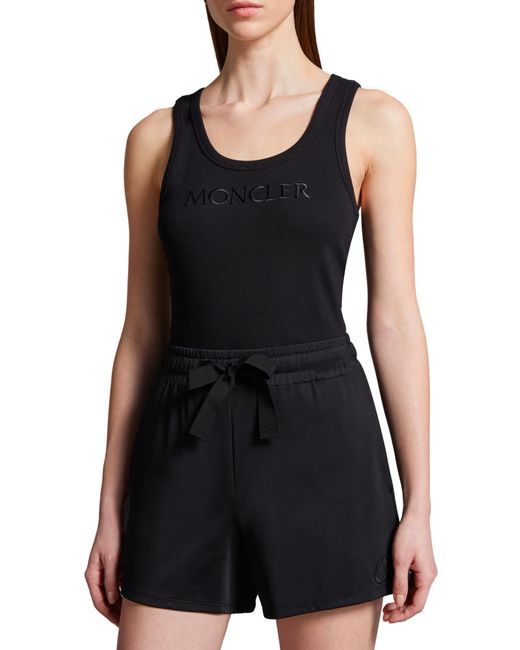 Moncler Black Logo Embroidered Ribbed Tank Top