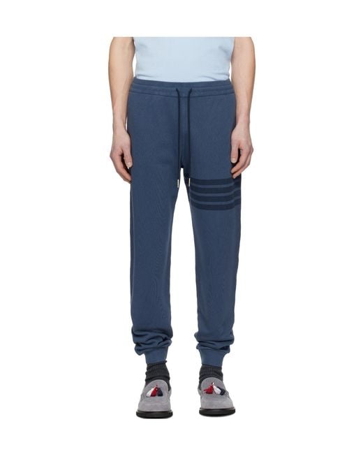 Thom Browne Blue Solid Loopback Overdyed-Bar Sweatpants for men