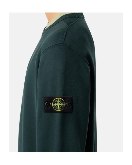 Stone Island Green Regular-Fit Crewneck Sweatshirt With Ribbed Inserts for men