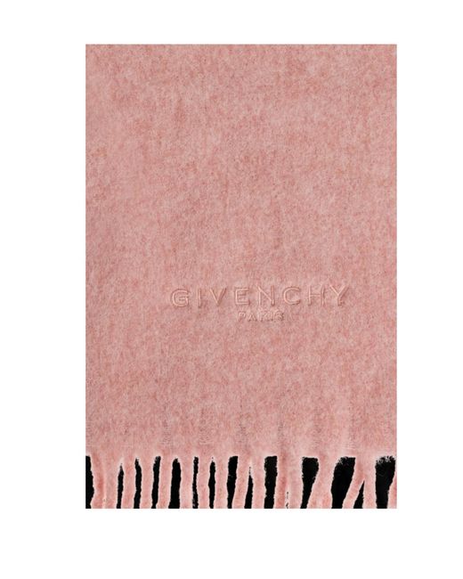 Givenchy Pink Logo Embroidered Fringed Scarf