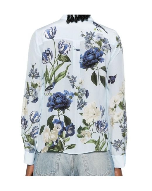 Alice + Olivia Blue Floral-Print Long-Sleeve Shirt