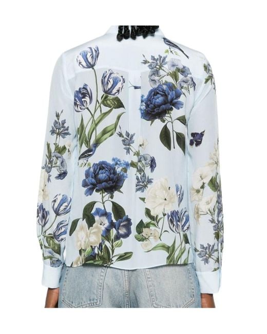 Alice + Olivia Blue Floral-Print Long-Sleeve Shirt
