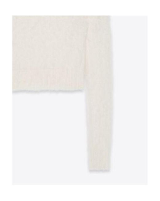 Saint Laurent White Turtleneck Long-Sleeved Cropped Jumper