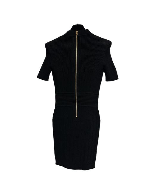 Balmain Black V-Neck Woven Mesh Mini Dress