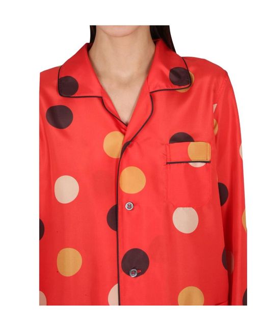 Aspesi Red Polka-Dot Printed Buttoned Shirt
