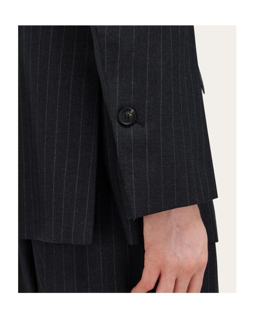 Ferragamo Blue Double-Breasted Pinstripe Suit Jacket