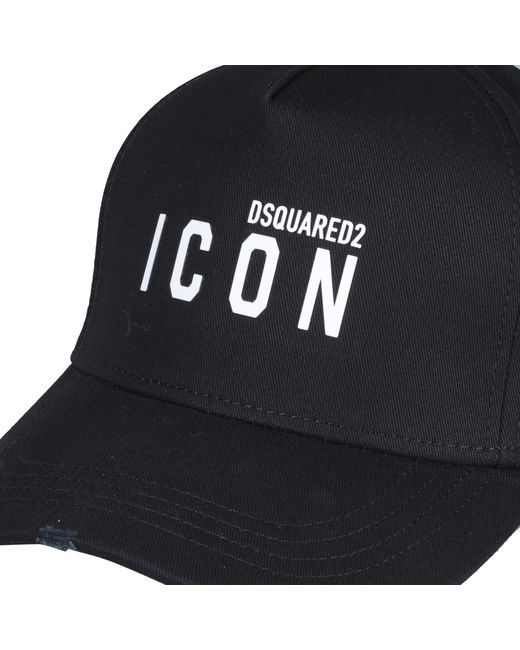 DSquared² Black Logo Printed Distressed Baseball Cap for men