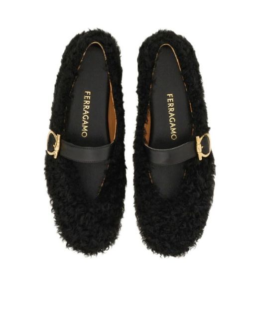 Ferragamo Black Buckle-Fastening Shearling Lace-Up Shoes