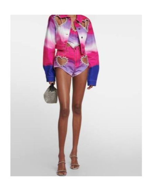 Area Pink Cropped Embellished Ombré Denim Top