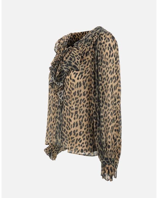 Rixo Brown Pattern-Printed Long-Sleeved Blouse