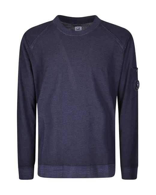 C P Company Blue Lens-Detail Raglan-Sleeve Sweater for men