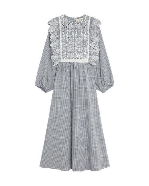 Weekend by Maxmara Gray Gingham Cotton Dress With Broderie Anglaise Embroidery