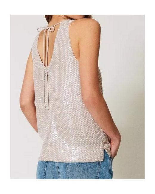 Twinset Natural Sequin-Embellished Tank Top