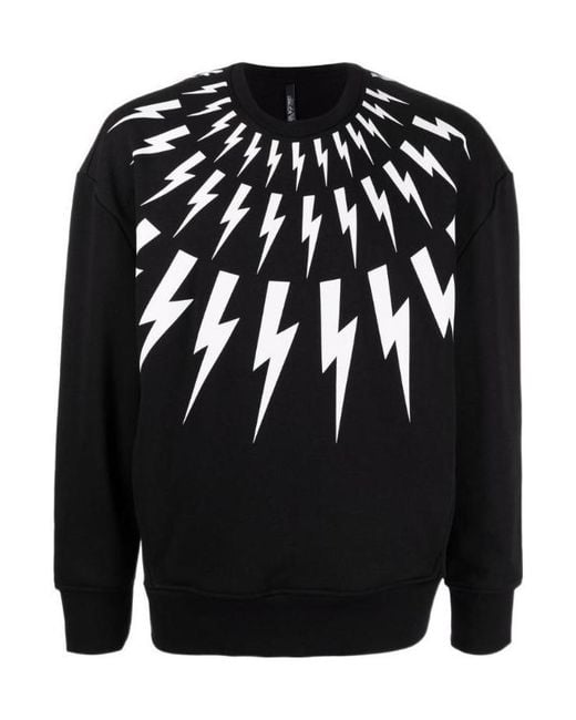 Neil Barrett Black Thunderbolt Pattern Print Sweatshirt for men