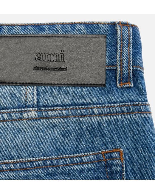 AMI Blue Logo Patch Tapered-Leg Jeans for men