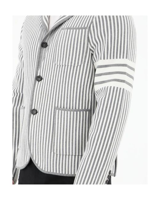 Thom Browne Gray Striped Cotton Blazer for men