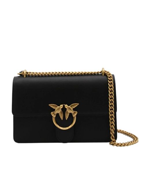 Pinko Black One Simply Classic Love Chain-Linked Shoulder Bag