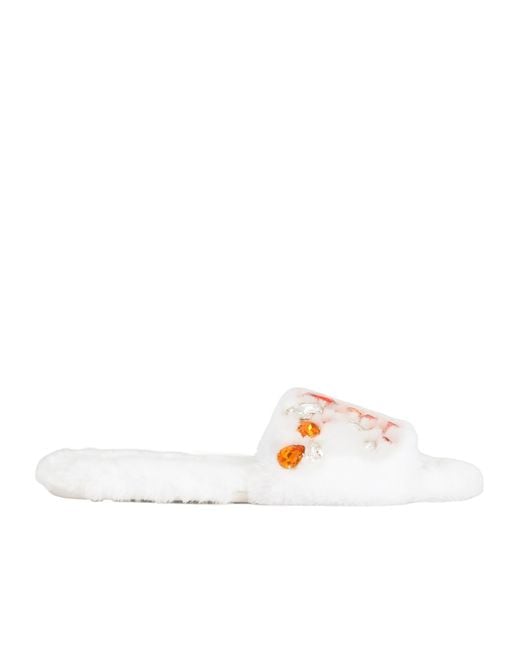 Dolce & Gabbana White Flat Faux-Fur Slippers