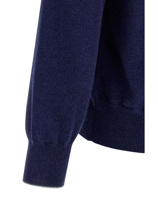 Brunello Cucinelli Blue Cashmere Half-Zip Sweater for men