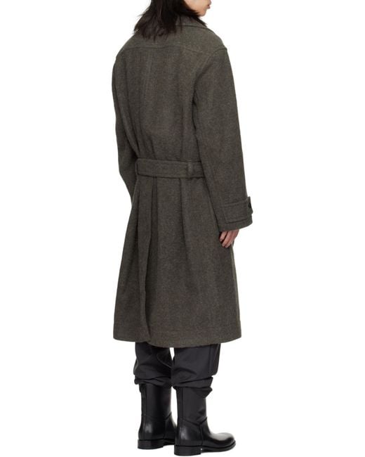Lemaire Gray Straight Hem Belted Coat for men