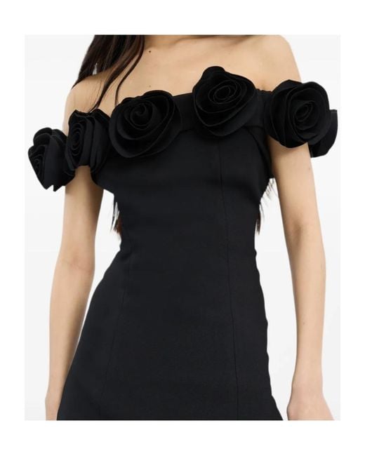 ROTATE BIRGER CHRISTENSEN Black Crepe Maxi Flower Dress