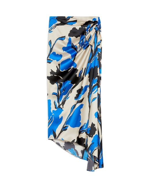 Max Mara Blue Floral-Print Asymmetric Skirt