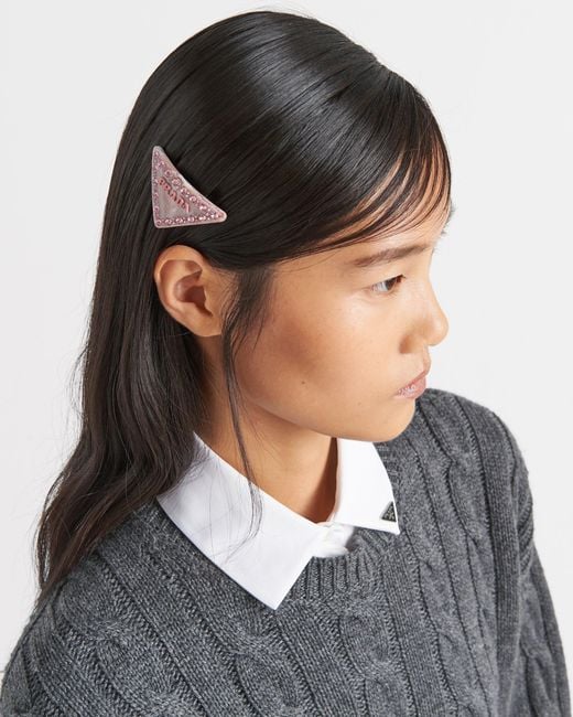 Prada Pink Hair Clip With Crystals