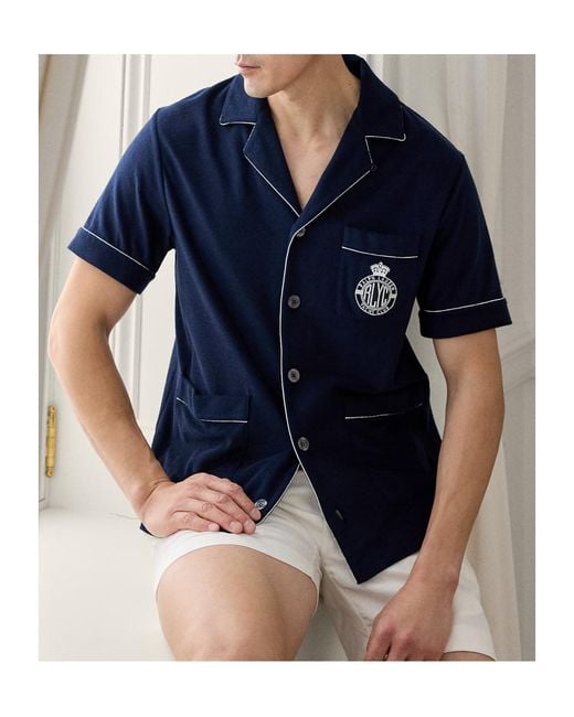 Ralph Lauren Blue Short-Sleeve Embroidered Cabana Shirt for men