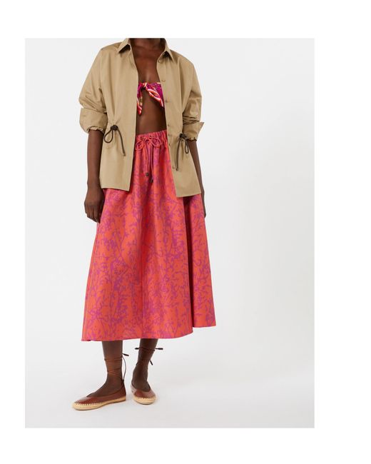 Max Mara Red Cotton-Silk Printed Midi Skirt