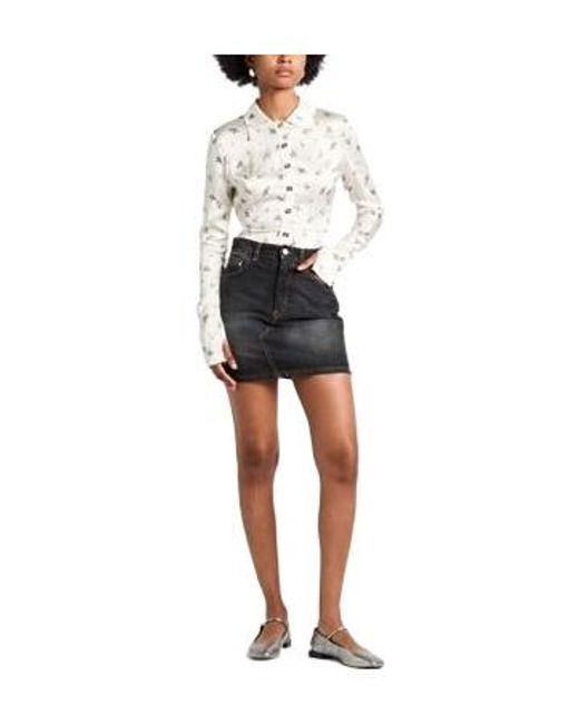 Ganni White Floral Printed Collared Long-Sleeve Bodysuit Shirt