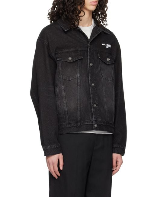 we11done Black Logo-Print Denim Jacket for men
