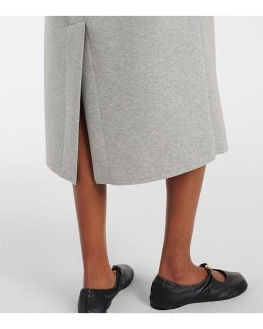 Plan C Gray Ruffled Cotton-Blend Midi Skirt