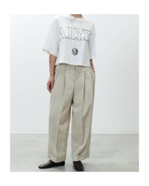 Alysi White Wide-Leg Cuffed Pants