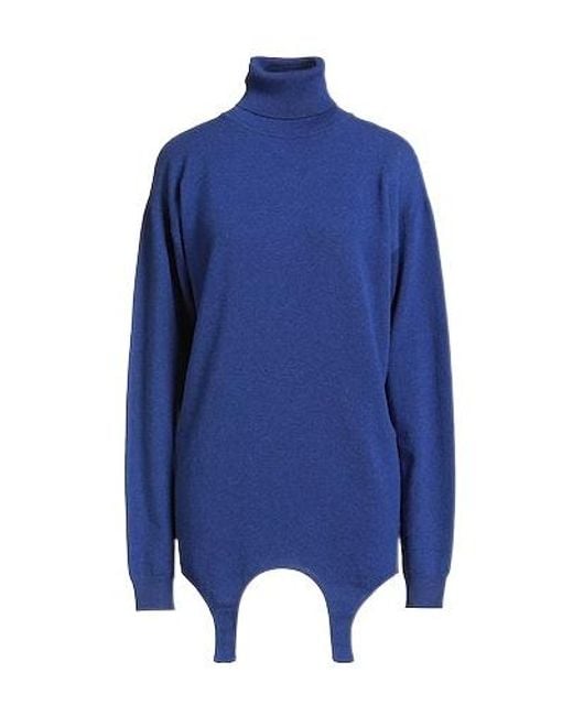 Saint Laurent Blue Solid-Color Cashmere Turtleneck Knit Sweater